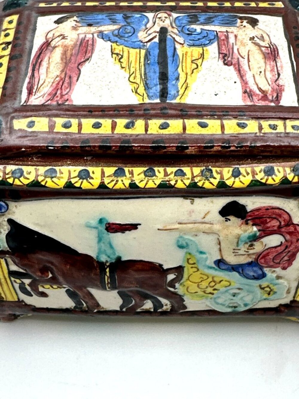 Vintage Italian Faience Lidded Box Trinket Storage Roman Mythology Style Pottery - Picture 3 of 15